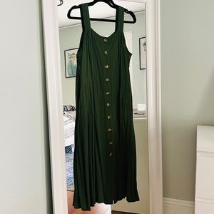 Green Button Down Midi Dress with pockets